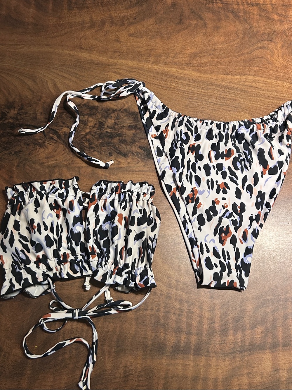Shein Leopard Adjustable Bandeau Bikini Swimsuit